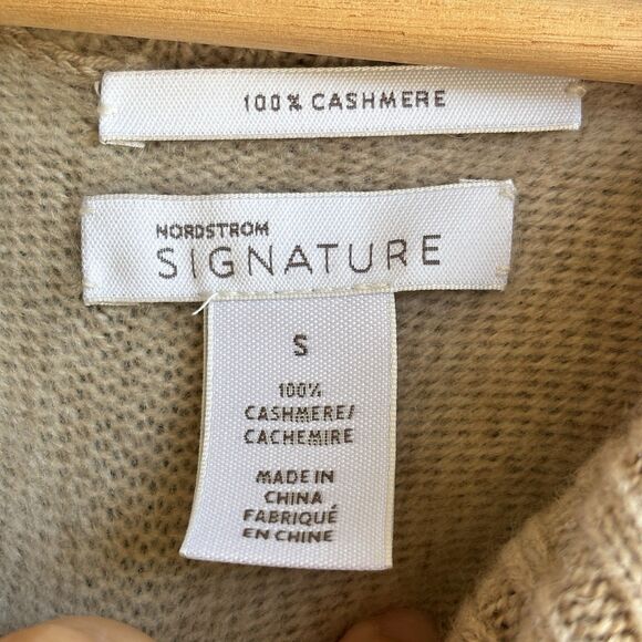 NWT Signature 100% Cashmere Sweater Beige Ribbed Collar Pullover Sz S - Picture 6 of 9